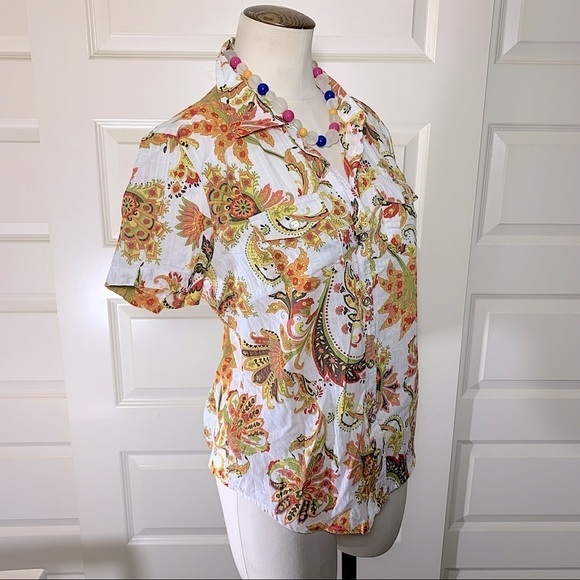 KAREN Scott Colorful 100% Cotton Floral Paisley Shirt Earth Tones Sz M - Picture 6 of 9